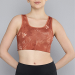 Floral Printed Lightly Padded Yoga Bra -Brown/Orange