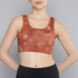 Floral Printed Lightly Padded Yoga Bra -Brown/Orange