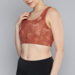 Floral Printed Lightly Padded Yoga Bra -Brown/Orange