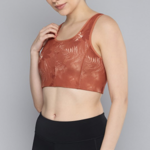 Floral Printed Lightly Padded Yoga Bra -Brown/Orange